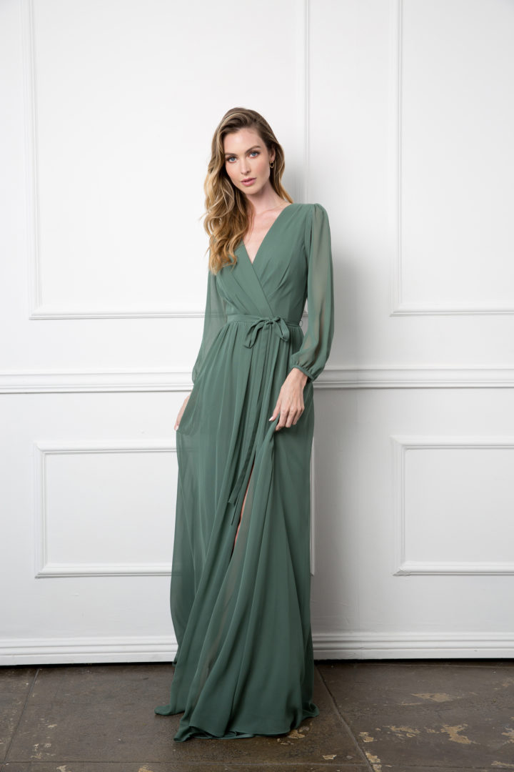 Flutter sleeve A-line gown WAT0143 Eucalyptus